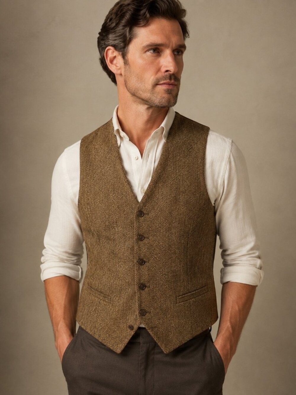 Breitling 1884 Herringbone Tweed Wool Waistcoat Vest Mens US 34 EU 44 Multicolor